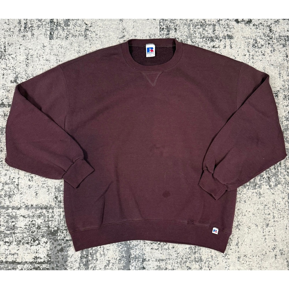 Russell Athletic Mens XL Maroon Blank Crewneck Sweatshirt Fleece Mexico